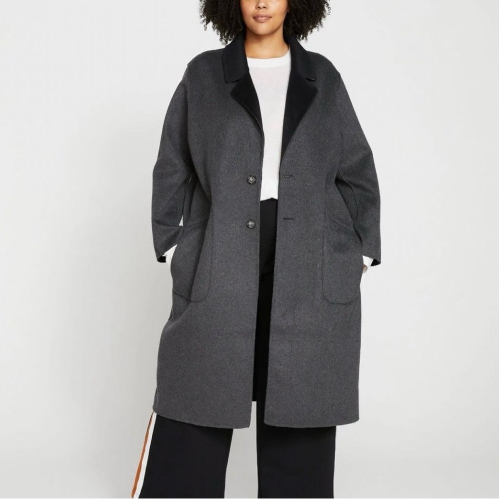 Universal Standard Black/Charcoal Reversible Double Face Luxe Coat NWT 4XS